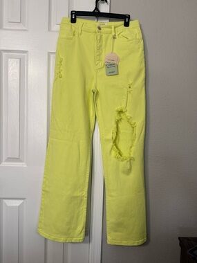 Women’s High-Waist Distressed Neon Yellow Jeans